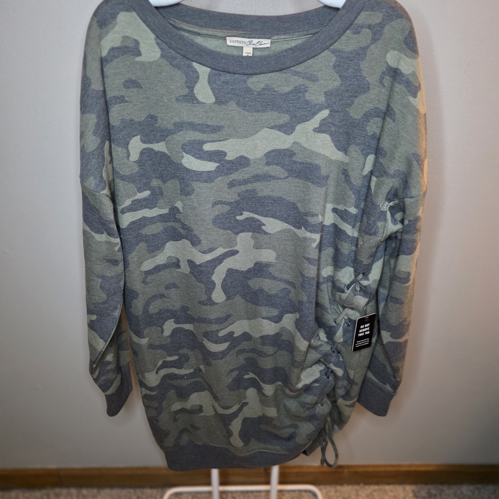Express Green Camo Long Sleeve Dress